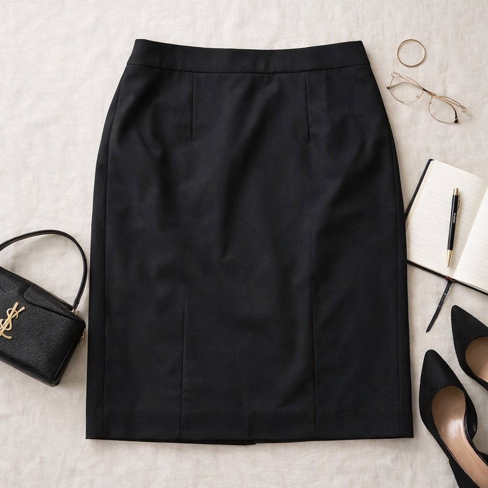 Brooks Brothers Pencil Skirt Women 12 Black Wool Italian Fabric Quiet Luxury